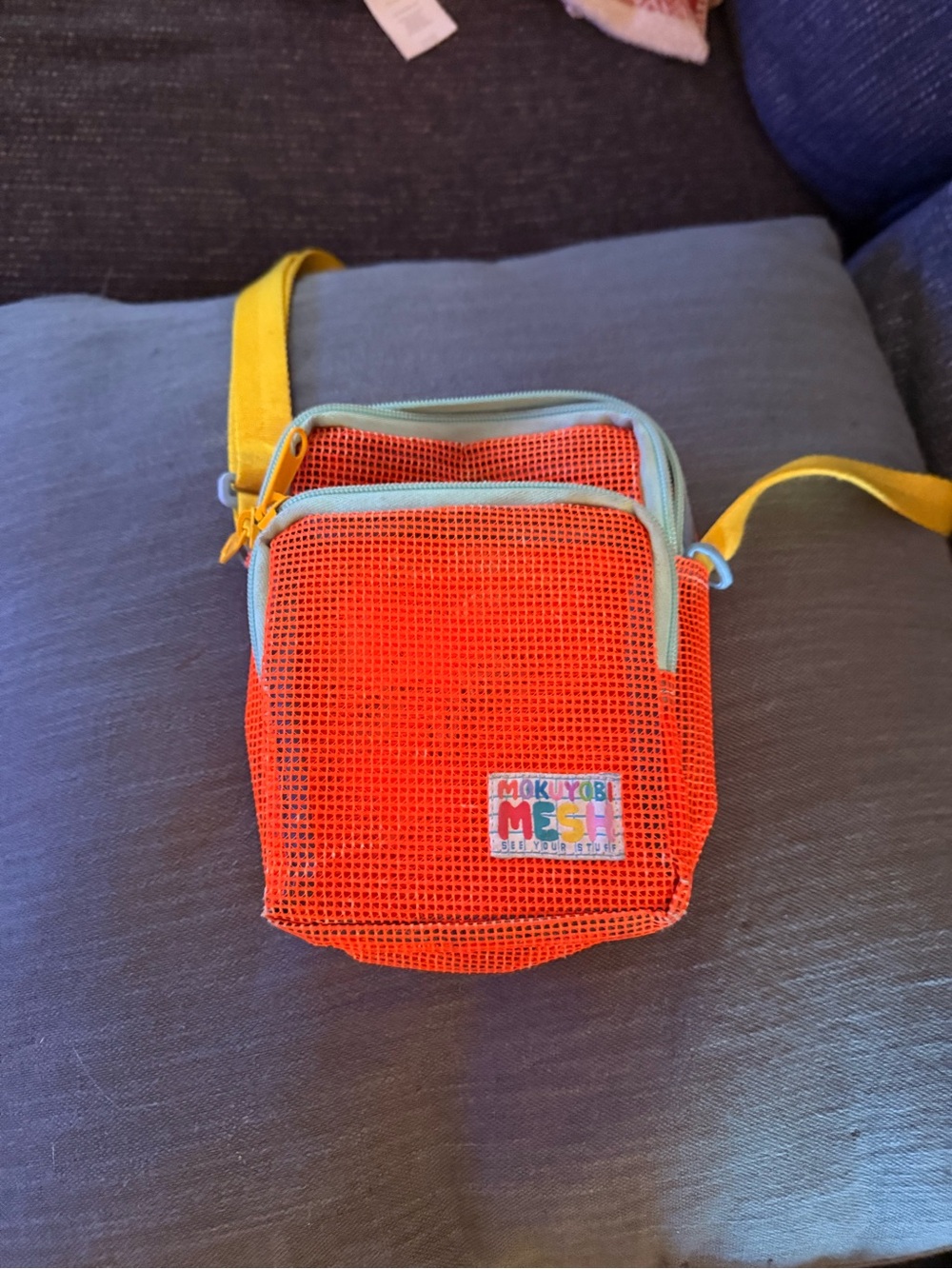 Mokuyobi Mesh Orange Crossbody Bag with Yellow Strap